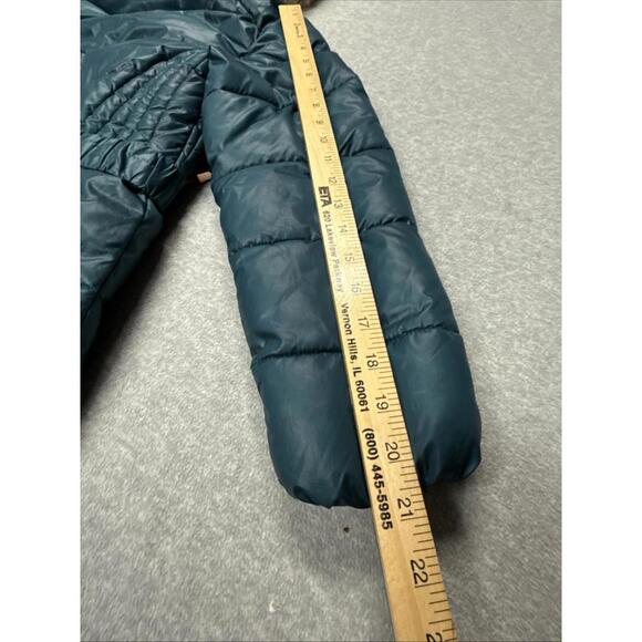 Michael Kors Girls Youth Puffer Coat Jacket Size 10/12Hooded Dark Green Faux Fur - Picture 4 of 9